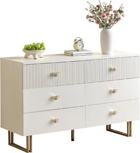 Moderní příborník Sweiko se 6 zásuvkami v bílé barvě se zlatými akcenty - elegantní design z MDF a oceli, ideální do ložnic, obývacích pokojů a vstupních prostor, 120x40x75 cm