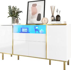Příborník Sweiko, bílá komoda s 1 zásuvkou ve vysokém lesku, komoda, komoda do ložnice, bílá komoda ve vysokém lesku - Š150/T40/H80cm
