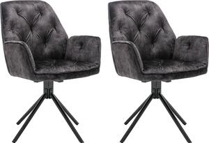 ByLIVING Jídelní židle set 2 SARINA/ Vintage samet antracit / Rám kov černý / Sedák otočný o 360° / Jídelní židle / Křeslo / Š 59,5, V 89, H 62 cm