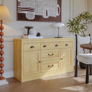 UnboxG Sideboard Jídelna Dřevěný vzhled s 5 zásuvkami a 2 dvířky, moderní příborník / bufetová skříň jako úložný prostor pro kuchyň, jídelnu a obývací pokoj, přírodní barvy, 135 × 39,8 × 80 cm