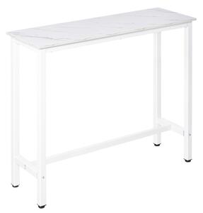 HOMCOM Barový Stůl Vysoký Stůl s Melaminovou Deskou v Mramorovém Efektu a Ocelovými Nohy Moderní Styl pro Kuchyň, Kavárnu a Jídelnu 120x40x100 cm Bílá