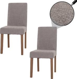 Sada 2 jídelních židlí Littau, kuchyňská židle s vysokým opěradlem, látka/textil šenil světle šedá, nohy v přírodní barvě