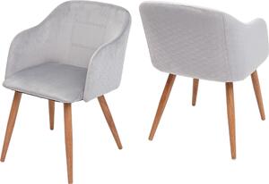 Sada 2 jídelních židlí HWC-D71, židle kuchyňská židle, retro design, područky látka/textil samet světle šedá