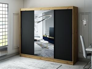 Šatní skříň s posuvnými dveřmi LURDES 2 - šířka 250 cm, dub artisan / černá