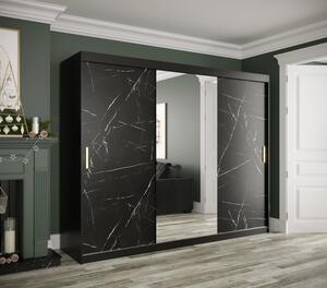Zrcadlová skříň s posuvnými dveřmi MAREILLE 2 - šířka 250 cm, černá / černý mramor