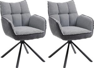 CasaDolce, sada 2 jídelních židlí OGNIR, textil, bílá černá + tmavě šedá, černý kovový rám, s područkami
