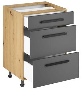 LANGEN šp | dolní skříňka D60S3 S ÚCHYTY a 3 zásuvkami | 60 cm | SOKL v CENĚ | artisan/šedá