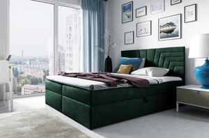 Čalouněná postel s prošívaným čelem SUSANA - 120x200, zelená + topper ZDARMA
