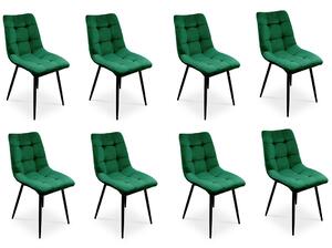 Bettso - 8x židle do jídelny Sada 8 židlí do jídelny Kuchyňská židle Čalouněná židle Designová židle s opěradlem, se sedákem ze sametu, rám z kovu - BEN tmavě zelená + nohy dubové