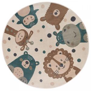 Hans Home | Dětský koberec Adventures 105968 Cream Brown Blue kruh - 100x100 (průměr) kruh