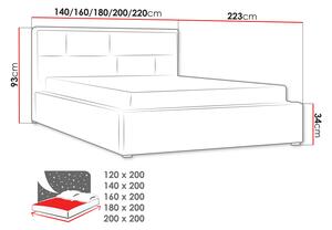 Manželská postel s úložným prostorem a roštem 140x200 IVENDORF 2 - krémová