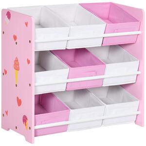 Knihařská skříň ZONEKIZ pro děti s 9 odnímatelnými košíky z netkané textilie, organizér na hračky pro dětský pokoj a školku 63x30x60 cm Růžová | Aosom