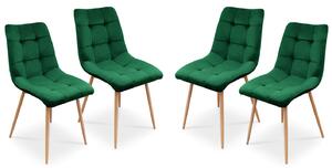 Bettso 4 x Židle do jídelny Sada 4 židlí do jídelny Židle do kuchyně Čalouněná židle Designová židle s opěradlem, se sametovým sedákem, kovový rám - BEN Tmavě zelená / Dubová noha