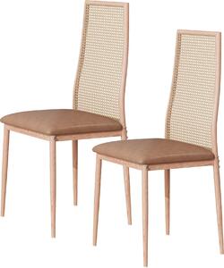 Sada 2 vintage jídelních židlí z umělého ratanu, ratanové opěradlo, čalouněný sedák, do jídelny, obývacího pokoje, ložnice