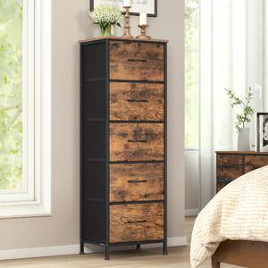 SONGMICS Komoda, skříň, 5 látkových zásuvek, do ložnice, předsíně, obývacího pokoje, hnědo-černá