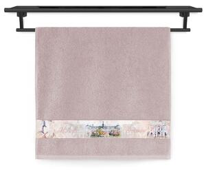 Ručník Veba NORA tisk město Broumov klášter akvarel starorůžová Velikost: 50x100 cm