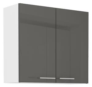 LARA gr | horní skříňka 80G-72 2F s policemi | 80 cm | šedá lesk