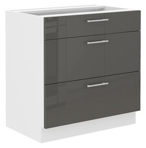 LARA gr | dolní skříňka 80D 3S se zásuvkami | 80 cm | VÝBĚR TYPU ZÁSUVEK | šedá lesk
