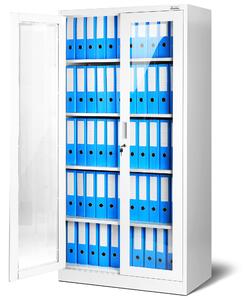 JAN NOWAK Plechová skříň s prosklenými dveřmi model AMELIA 900x1850x400, bílá