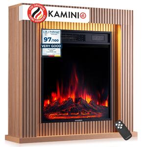 KAMINIO Elektrický krb MATTI – elektrický stojací krb s topením, 3D efektem plamenů, LED ambientním osvětlením, dálkovým ovládáním – 32 palců, panel
