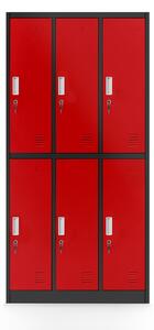 JAN NOWAK Plechová šatní skříň model IGOR 900x1850x450, antracitovo-červená , 6 boxů