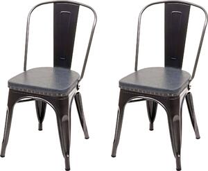 Sada 2 jídelních židlí HWC-H10e, Kuchyňská židle Chesterfield Metal Faux Leather Industrial Gastronomy black-grey