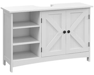 Kleankin Dřevěná Skříňka Pod Umyvadlo s Podstavcem, 2 Dveře a Nastavitelné Policemi, Bezpečnostní Zajištění, Moderní Design, Nosnost 31 kg, 90x30x60 c