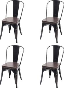 Sada 4 jídelních židlí HWC-H10e, kuchyňská židle, Chesterfield Metal Faux Leather Industrial Gastro černo-hnědá
