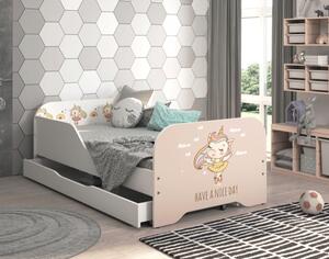 Dětská postel MIKI 160 x 80 cm s motivem jednorožce