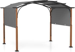 COSTWAY pergola se stahovací střechou, 3,6x3m pavilon vodotěsný stabilní zimě odolný, zahradní pavilon s robustními kovovými sloupy šedý