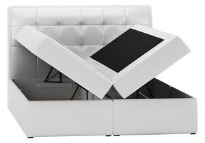Boxspringová čalouněná postel SARA bílá eko kůže 160 + toper zdarma