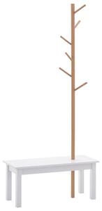 HOMCOM Stojan na kabáty ve tvaru stromu s lavicí, moderní, 6 háčků na zavěšení oblečení a tašek do chodby a vstupu, bambus a MDF, 80x30x180 cm | Aosom