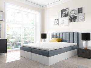 Dvoubarevná manželská postel Azur 200x200, šedomodrá + bílá eko kůže + TOPPER