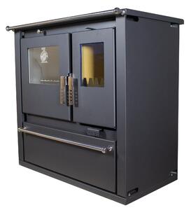 EEK A+ - Sporák na dřevo Verso CS Plus Inox 7,7 kW s troubou, varnou deskou a přihrádkou na dřevo vlevo