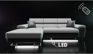 Rozkládací sedačka s úložným prostorem a LED podsvícením SAN DIEGO MINI - bílá ekokůže / šedá, levý roh