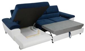 Rozkládací sedačka s úložným prostorem a LED podsvícením SAN DIEGO MINI - bílá ekokůže / šedá, pravý roh