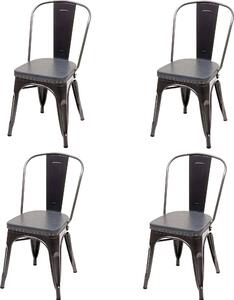 Sada 4 jídelních židlí HWC-H10e, kuchyňská židle, Chesterfield Metal Faux Leather Industrial Gastro black-grey