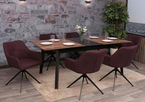 Sada 6 jídelních židlí HWC-O47, područky pro kuchyňské židle, otočné automatické vrácení, tkanina/textil (270g/m²) bordeaux