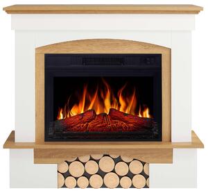 Elektrický krb ArtiFlame Woodley AF23S bílý/dub přírodní – Vestavný elektrický krb 1800 W, realistický efekt plamenů s LED diodami, topná funkce, dálkové ovládání