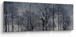 Obraz - Siluety stromů s listy (s hodinami) (90x30 cm)