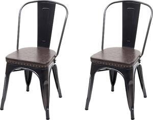 Sada 2 jídelních židlí HWC-H10e, Kuchyňská židle Chesterfield Metal Faux Leather Industrial Gastronomy černo-hnědá
