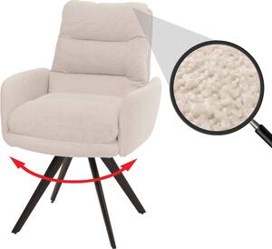 Jídelní židle HWC-G66, kuchyňská židle židle, otočná automatická poloha látka/textil bouclé MVG krémově bílá, s područkami