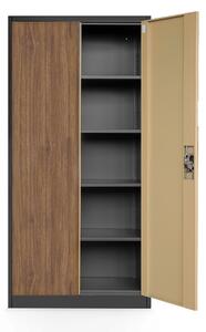 Plechová policová skříň JAN H, 900 x 1950 x 400 mm, Eco Design: antracitová/ ořech