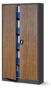 JAN NOWAK Plechová policová skříň Eco Design industriální styl model JAN 900x1850x400, antracitová / ořech