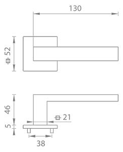 Dveřní kování MP TI - SQUARE - HR 2275Q 5S (OCS - Chrom broušený), klika-klika, WC klíč, MP OCS (chrom broušený)
