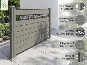 Plot z kompozitního materiálu Valla – 1 prvek, 2 sloupky s dekorativními lištami, rozměry cca 1,9 x 1,3 m