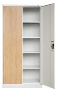 Plechová policová skříň JAN H, 900 x 1950 x 400 mm, Eco Design: bílá/ dub sonoma