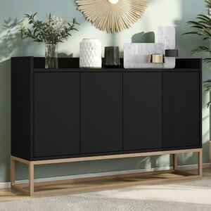 UnboxG Komoda 120x30x80 cm černá se 4 dvířky, úložný prostor do obývacího pokoje, jídelny nebo chodby – moderní úložný nábytek, stabilní a univerzální