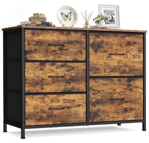 SONGMICS Komoda se 5 zásuvkami, komoda s kovovou konstrukcí, rozměry 98,7 x 30 x 74,7 cm, barva: tan