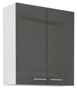 LARA gr | horní skříňka 80G-90 2F s policemi | 80 cm | VYSOKÁ | šedá lesk